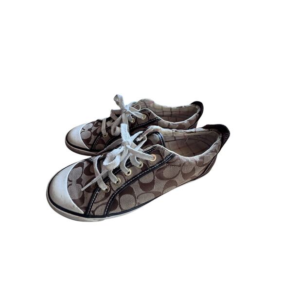 Coach Barrett Signature C Jacquard Canvas Sneakers Brown Tan 8B Logo Shoes - Picture 3 of 7